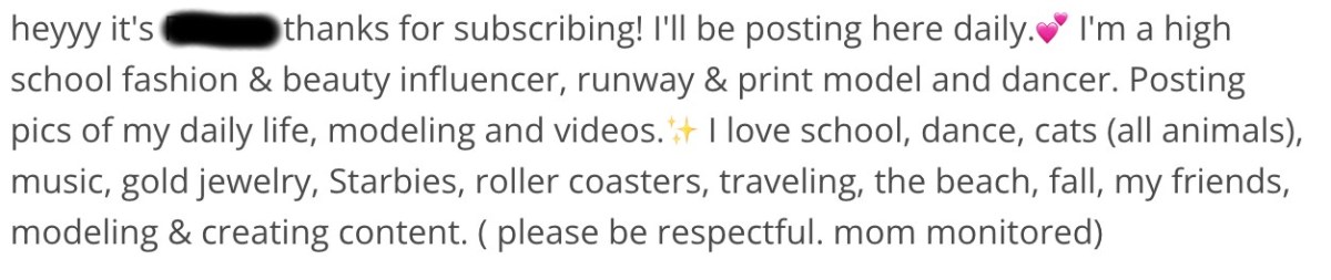 Screenshot of parent-run accounts on SuperFanVerse